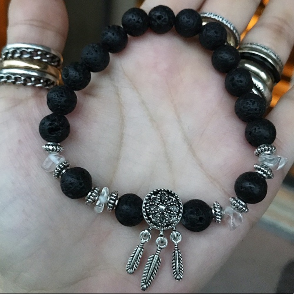 Lava rock crystal silver dream catcher bracelet - Picture 6 of 10